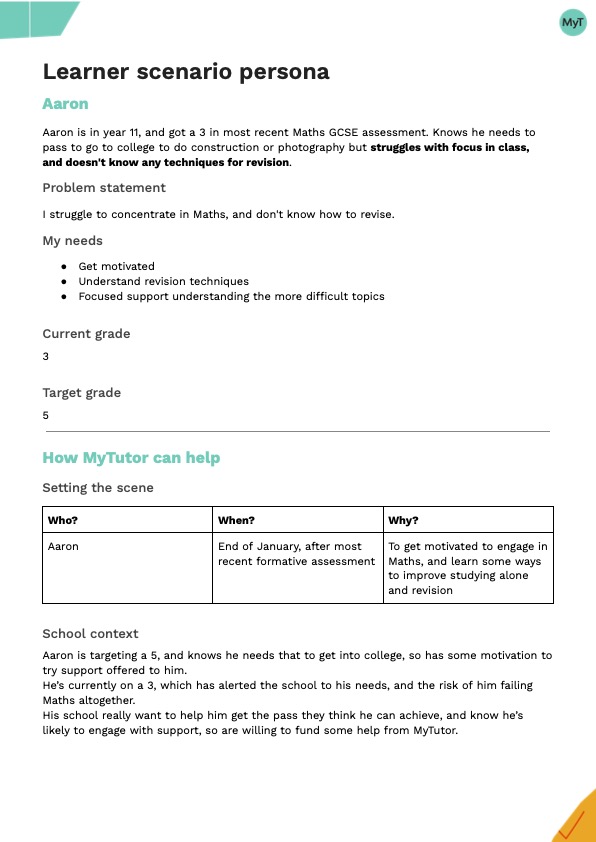 Learner scenario persona